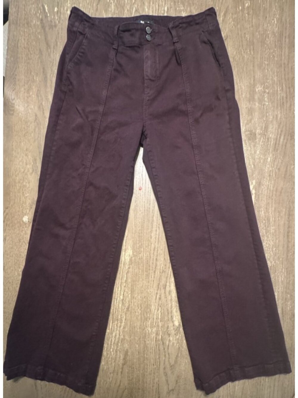 PAIGE 31 Brooklyn Double Button Fly High Rise Wide Leg Black Cherry Front Seam